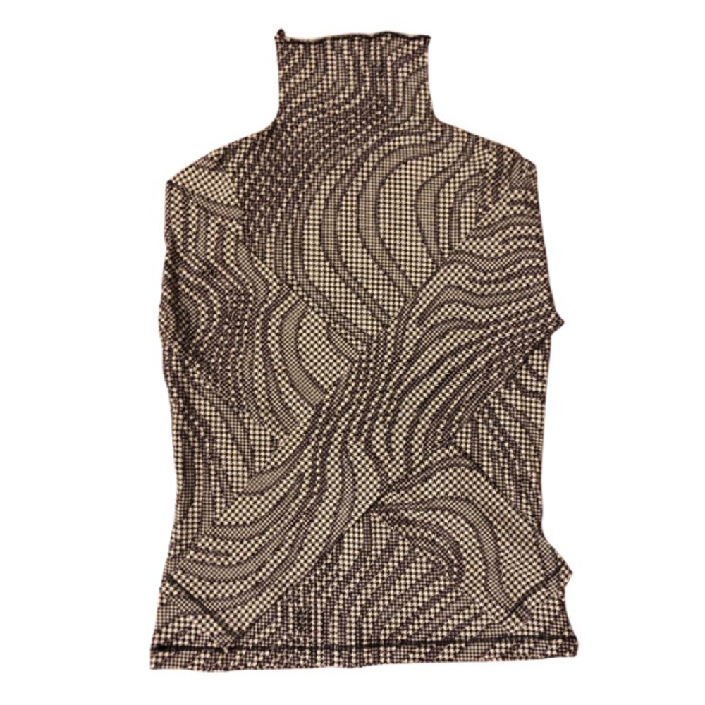 Brown and White Patterned Turtleneck Athletic Turtleneck